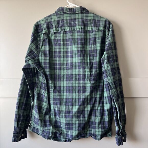 ASOS Plaid Button Up Long Sleeve Slim Fit Shirt Mens Sz XL Navy Green Flannel - Picture 2 of 9